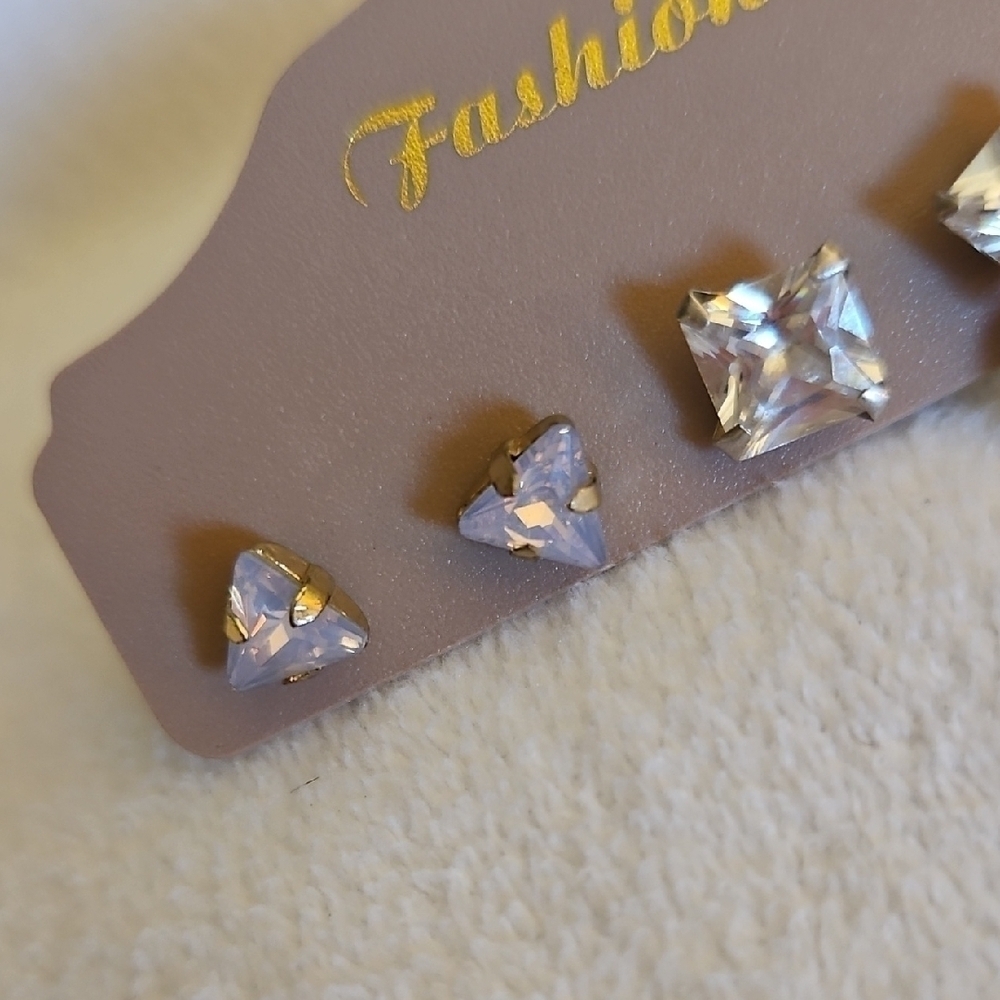 3/$30 Vintage Three Pair Rhinestone Earrings Set - Picture 4 of 4